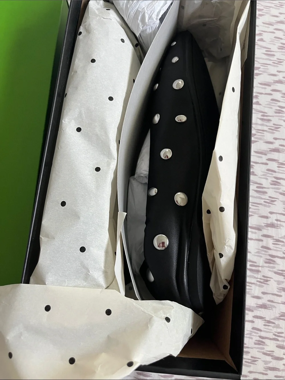 Kate Spade Halo Ballet Flat (Sz 9) Black Studded Leather